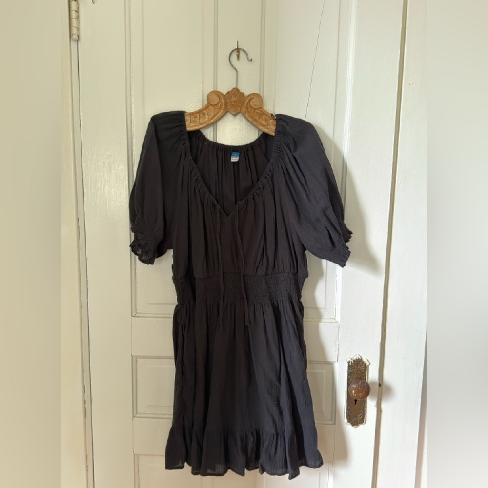 Old Navy Black V-Neck Smocked-Waist Mini Dress